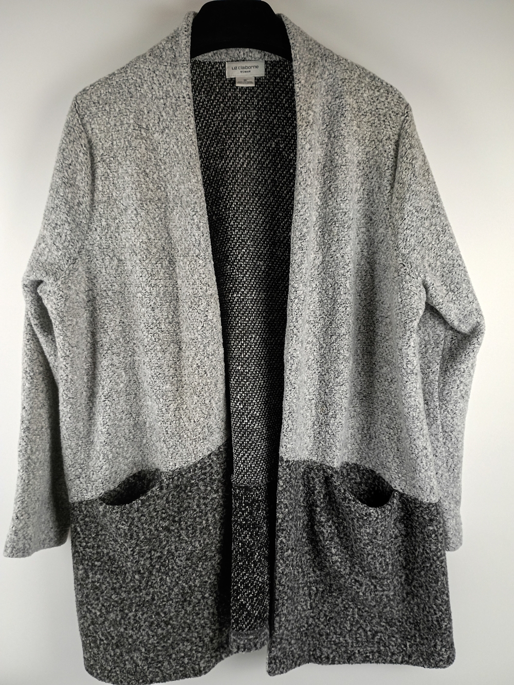 Liz Claiborne Gray Two-Tone Open Front Cardigan